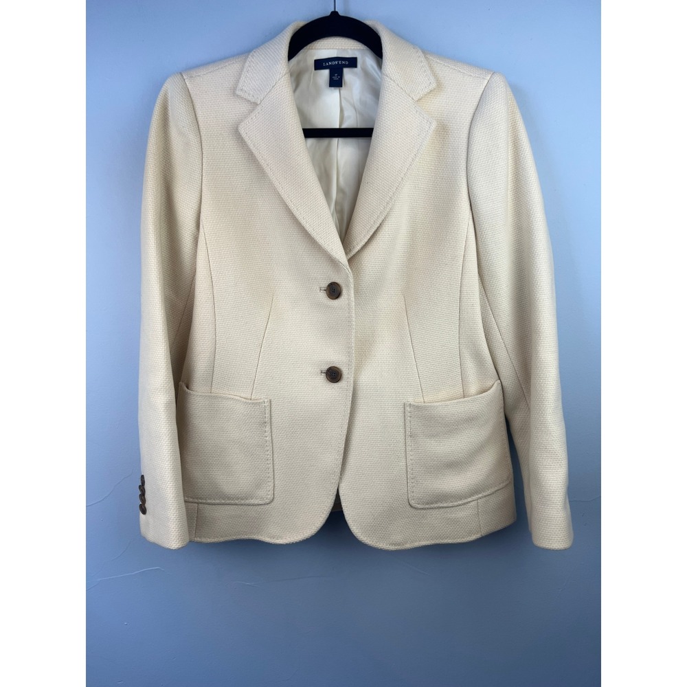 Lands' End Wool Blend Cream Textured Blazer SZ6P Career Office Workwear